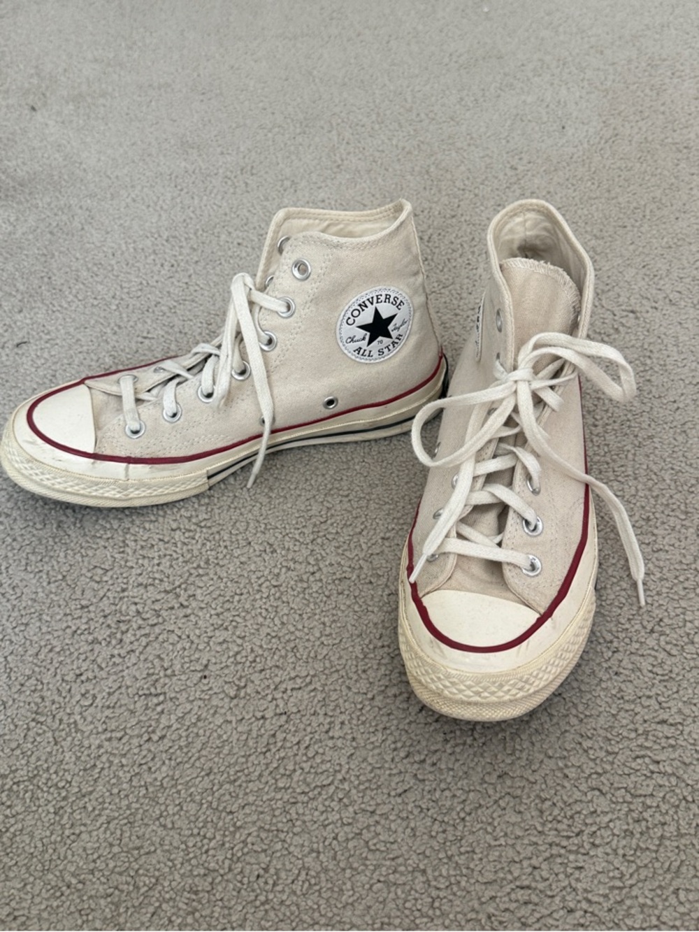 Converse High Top Sneakers in Off-White with Red Trim